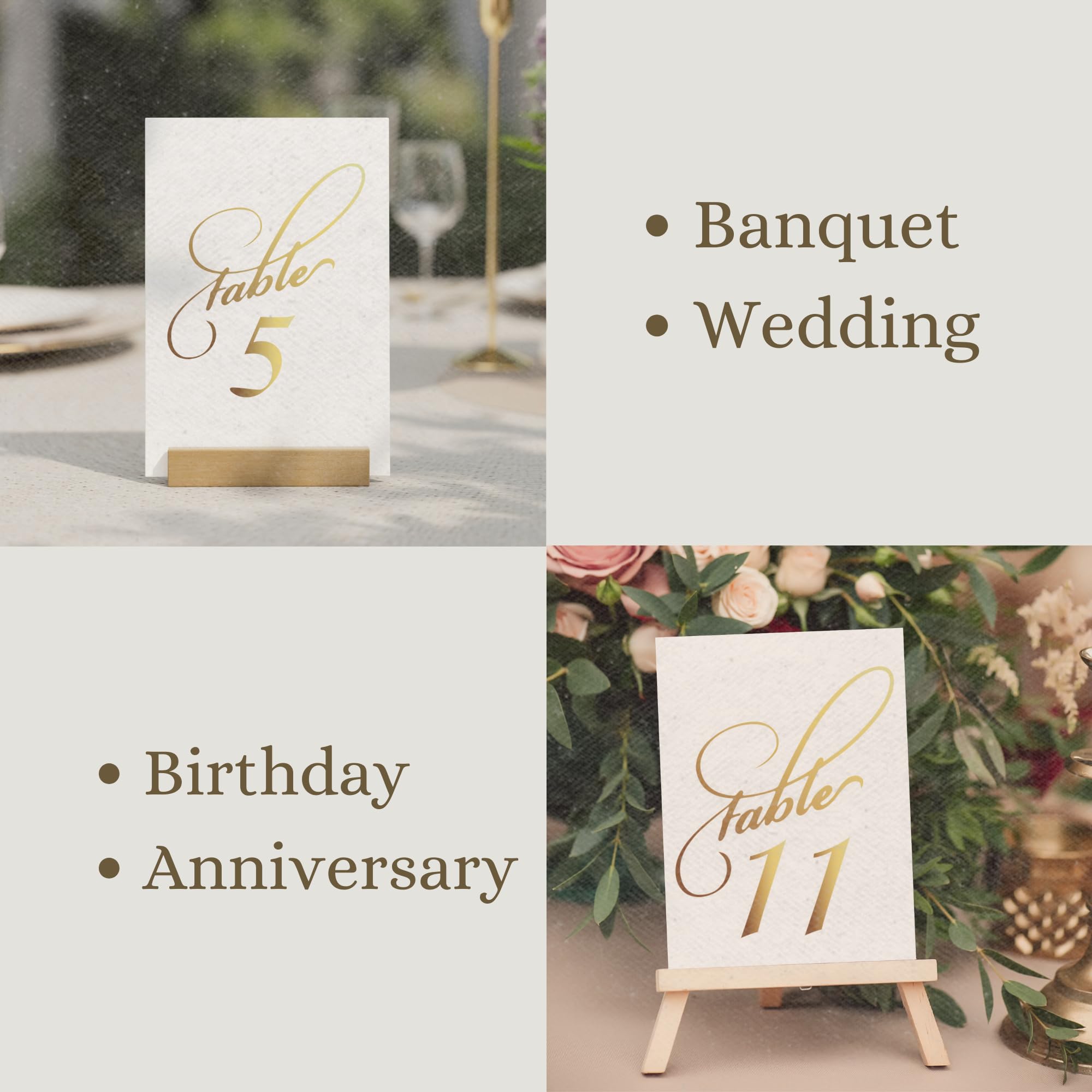 Generic Arinas Wedding Table Numbers - Gold Foil 1-30 + Head Table - Gold Table Number Cards For Wedding Reception - Double-Sided 4x6