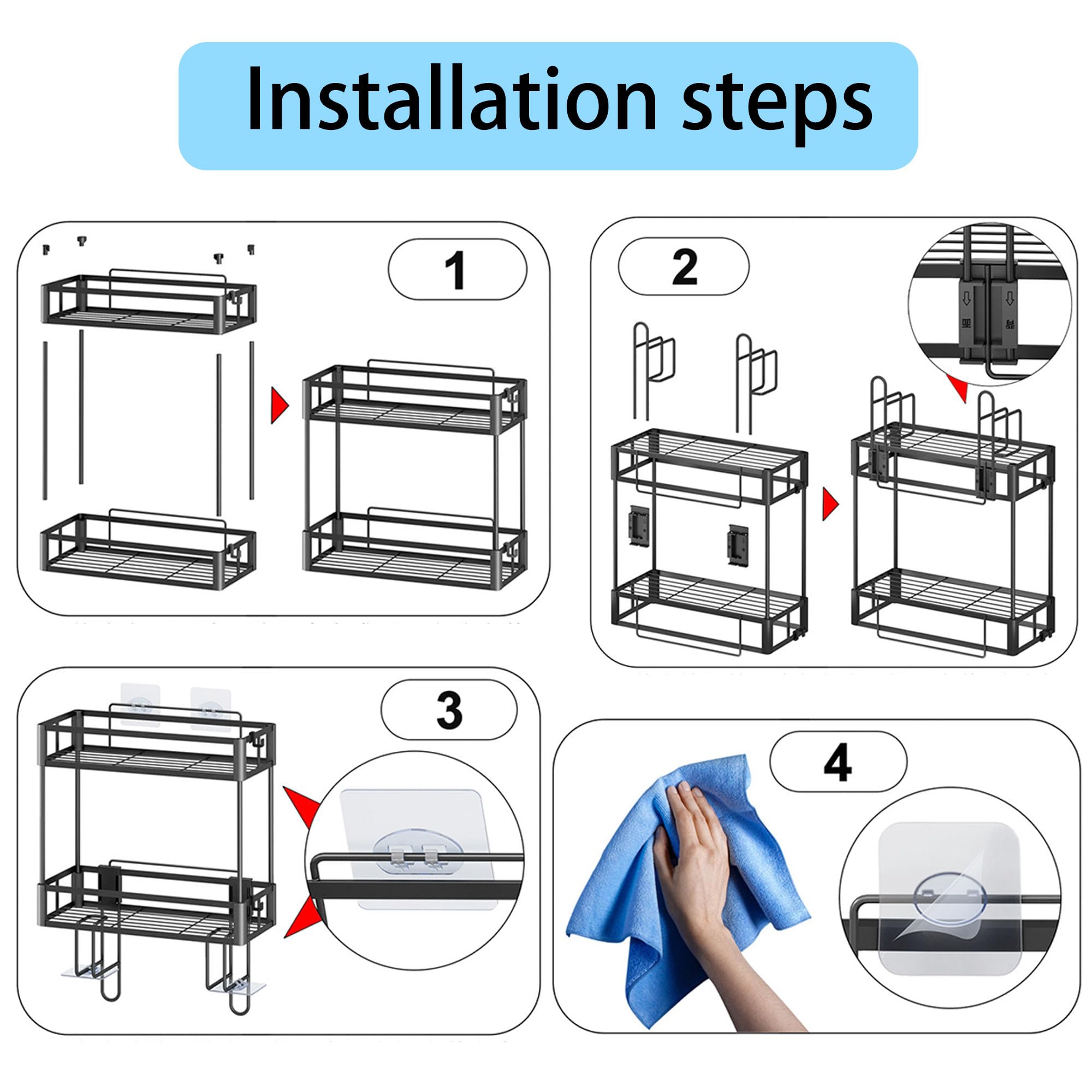 ZYOsJK Over The Toilet Storage 2-Tier Bathroom Organizers and Storage,Bathroom Storage Over The Toilet with 4 Hook & Suction Cup，Wall Mounted Floating Shelves Furniture (White)