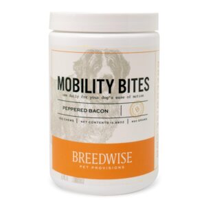 Breedwise Pet Provisions Mobility Bites for Dogs, Bacon-Flavored Glucosamine Dog Treats, Hip Health and Joint Supplement for Dogs, 100 Bites, 450 g