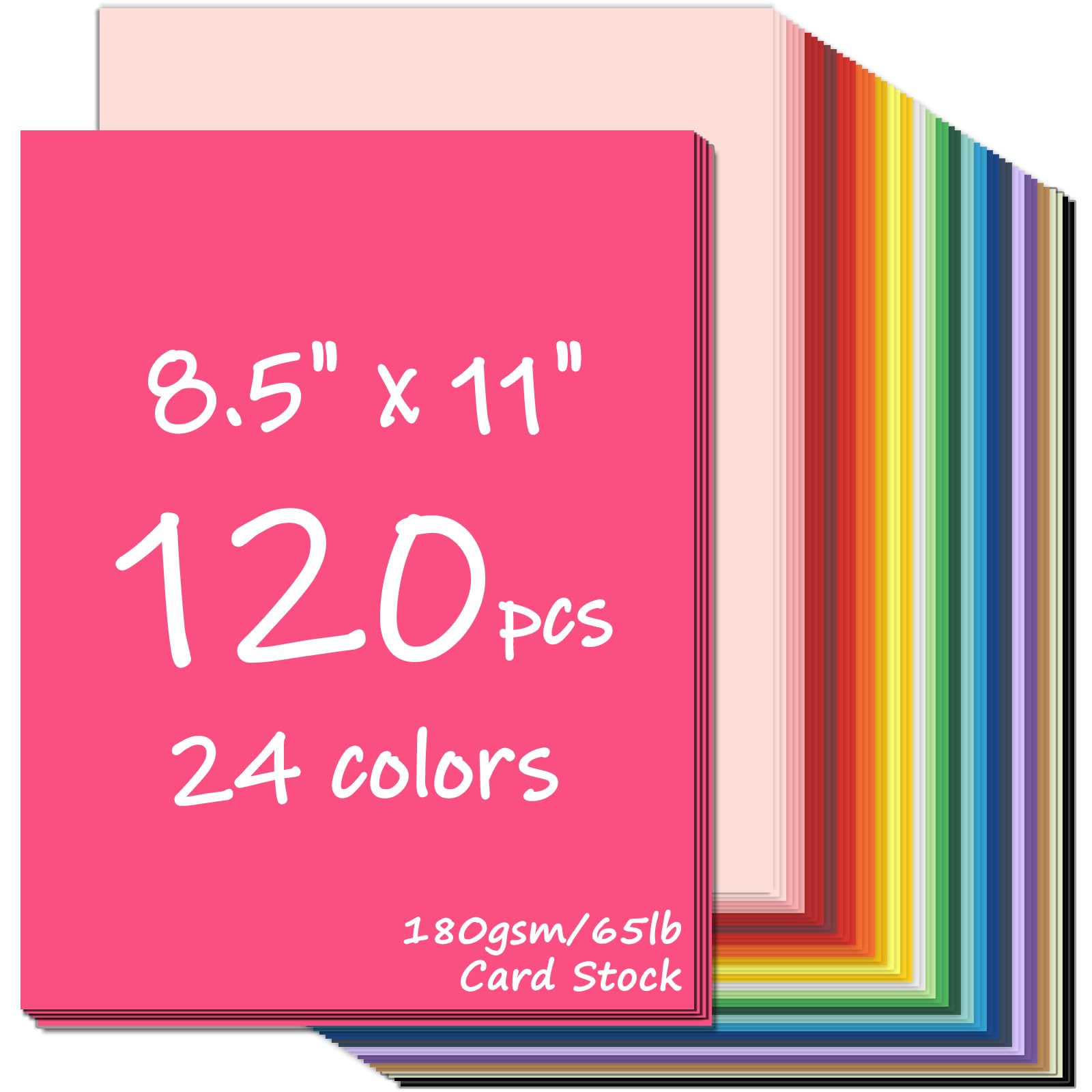 120 Sheets Colored CardStock, 180gsm/65lb 24 Colors Cardstock Print Paper 8.5 x 11 Inches, Double Sided Printed Card Stock Paper for Scrapbook School Office Printing DIY Craft