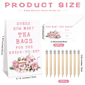 Ninehaoou 72 Pcs Bridal Shower Tea Party Favor Bridal Shower Game Prizes 1 Guessing How Many Tea Bags Sign 50 Bridal Shower Guessing Game Cards with 20 Pencils and 1 PET Jar for Guests Wedding Party