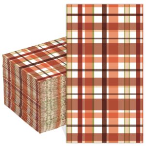 ​quera 100 pack fall guest napkins pumpkin spice plaid autumn paper hand towels thanksgiving party supplies disposable bar napkins for thanksgiving party, engagement, baby shower, celebration party