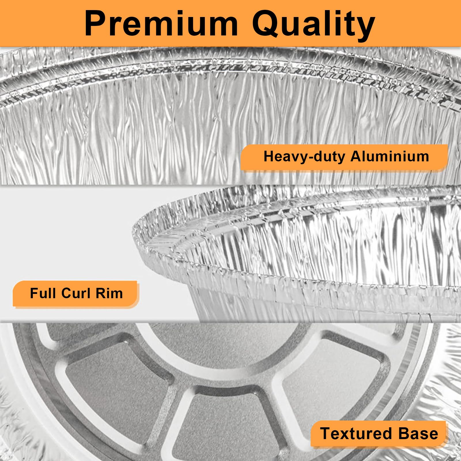 KmaxShip 9" Round Aluminum Foil Pans with Clear Lids, Disposable Food Containers with Plastic Coners for Storing, Baking, Meal Prep & Reheating, Freezer & Oven Safe, Recyclable, 50 Pack of Tins