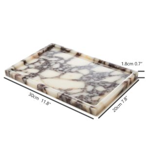 Real Luxurious Natural Marble Tray Genuine Marble Storage Tray for Home Decor Stone Tray for Bathroom/Kitchen/Vanity/Dresser Non-Resin (Engraving Tray-Purple, 300mm*200mm)