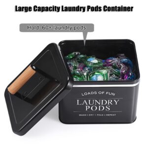 Sumnacon Laundry Pods Container Metal Laundry Pod Holder with Lid, Farmhouse Laundry Room Organization and Storage Container for Detergent Powder Laundry Pods Dry Sheets Dryer Balls, Black