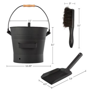 Pure Garden Ash Bucket with Lid, Broom, and Shovel, Black