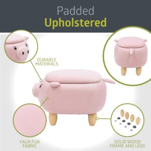 Pearington Pink Pig Ottoman with Storage, Furniture for Living Room, Gameroom, Playroom, Bedroom Décor,Soft Animal-Shaped