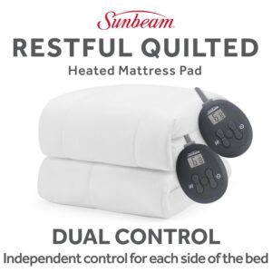 Sunbeam Restful Quilted Electric Heated Mattress Pad Queen Size, 60" x 80", Upgraded Memory Controller with 12 Heat Settings, 12-Hour Selectable Auto Shut-Off, Fast Heating, Machine Washable