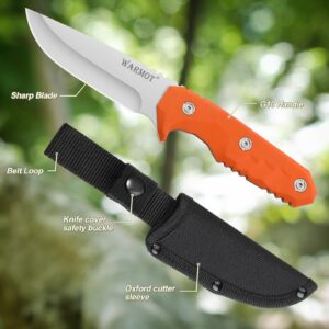 warmot® Survival Knife - Fixed Blade Knife High Carbon Steel, Bushcraft Knife Outdoor Knives for Survival, Camping, Hiking (G10 Handle) Orange