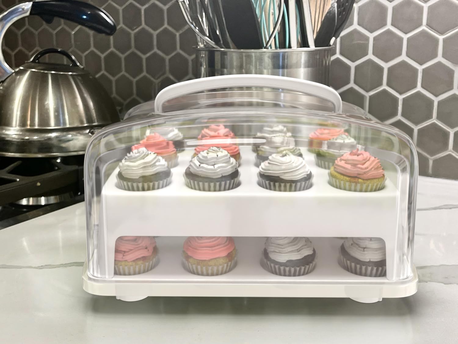 Top Shelf Elements for Mini Small Size Cupcakes. NOT for Standard Size Cupcakes. Fashionable Green Mini Cupcake Carrier Holds 24 Mini-Size Cupcakes, Mini Cupcake Traveler, Reusable Cupcake Box