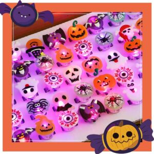 50PCS Halloween Light Up Rings, Assorted Ghost Pumpkin Flash LED Rings Toys Glow in the Dark Rings Toys for Halloween Kids Party Favors