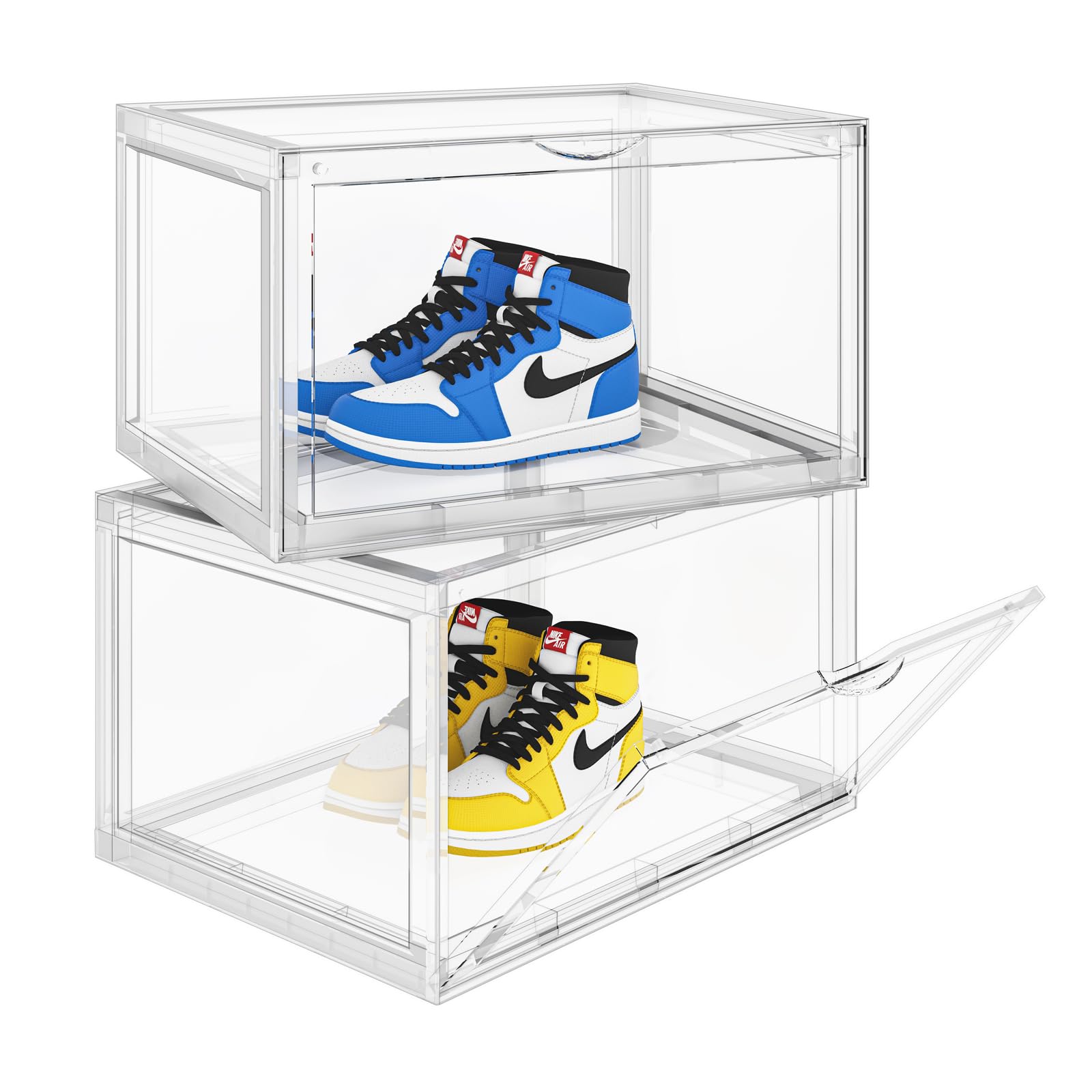 ZZCZZ XX-Large 2 Pack Thicken Shoe Display Case Clear Shoe Storage Box,Stackable Ultra Transparent Plastic Shoe Box for Closet,Durable Sneaker Organizer with Magnetic Door