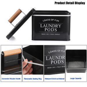 Sumnacon Laundry Pods Container Metal Laundry Pod Holder with Lid, Farmhouse Laundry Room Organization and Storage Container for Detergent Powder Laundry Pods Dry Sheets Dryer Balls, Black