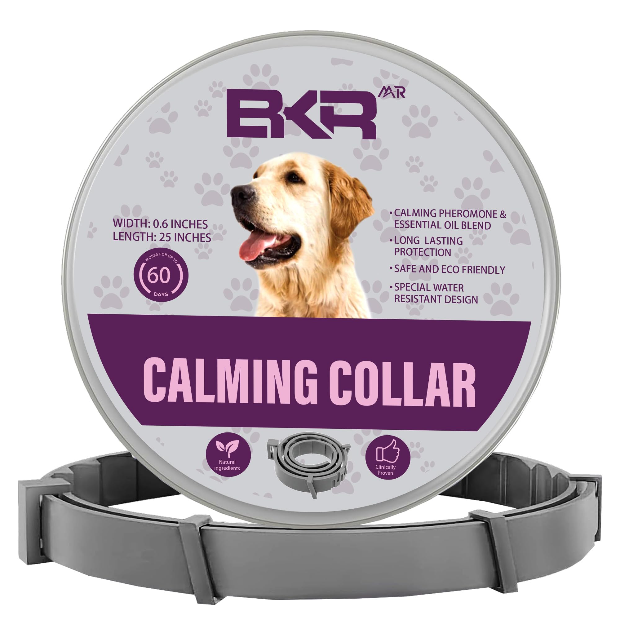 BKRMART Calming Collar for Dogs Relief Anxiety Stress Separation Anxiety Relief for Dogs Bad Behavior 25 Inches Size Flexible Adjustable Pheromones Calm, 1 Pack