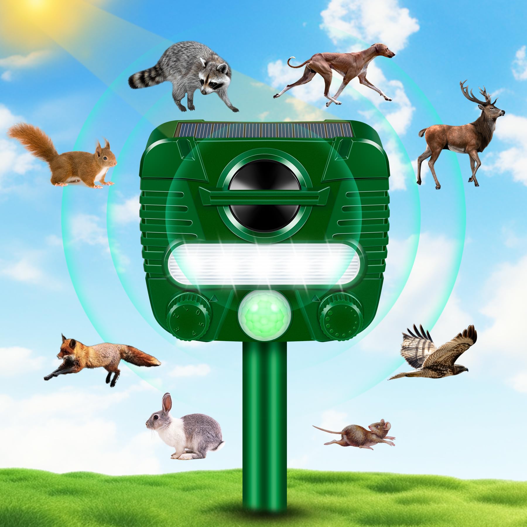 2024 Upgraded Animal Repellent Outdoor Solar Deer Repellent Devices Raccoon Repellent Ultrasonic Cat Repellent Coyote Deterrent Motion Activated Cat Deterrent Squirrel Repellent Skunk Repellent