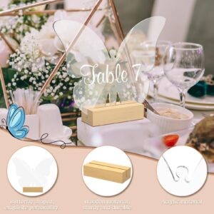 12 Pcs Butterfly Acrylic Sign with Wood Stand DIY Butterfly Place Cards Holder Reusable Butterfly Sign Blank Clear Butterfly Table Sign for Name Card Wedding Sign Event Party Sign Decoration, 5 x 4 in