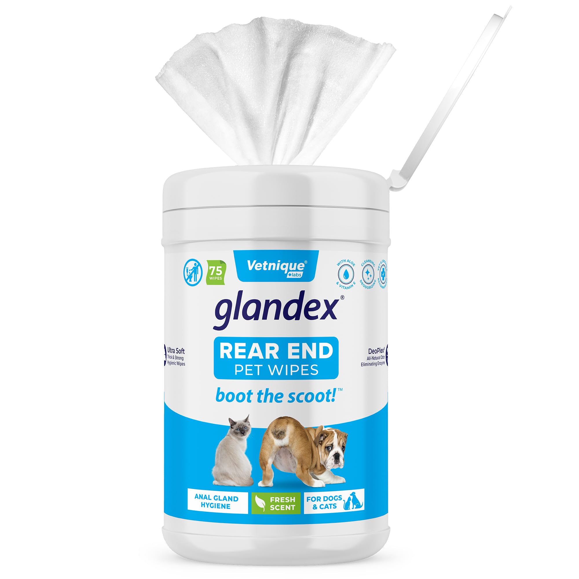 Dentabliss Dog Dental Wipes Finger Mitts 50ct Plus Glandex for Dogs Anal Gland Support Chews 30ct & Glandex Anal Gland Hygienic Pet Wipes 75ct Daily Health & Hygiene Pet Essentials Bundle