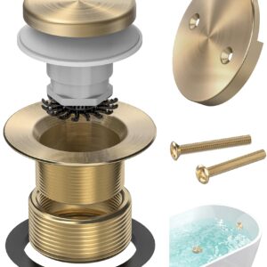 Sogmeter Brushed Gold Tub Drain Kit with Hair Catcher, Premium Brass Tip-Toe Bathroom Tub Drain Replacement and 2-Hole Overflow Faceplate, 11.5/16 UNC Bathtub Drain Stopper Assembly