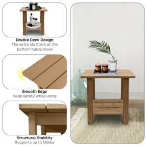 GARDIMAX Adirondack Outdoor Side Table, Weather Resistant Double Small End Table, HDPS Patio Side Table for Outdoor Indoor, Brown