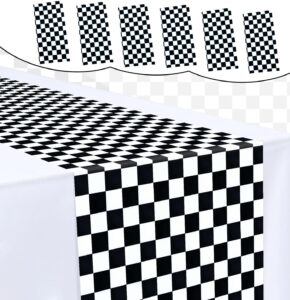 munilail 6 pcs black and white checkered table runner 14 x 108 plastic table runner for race car theme party birthday baby shower disposable table runner