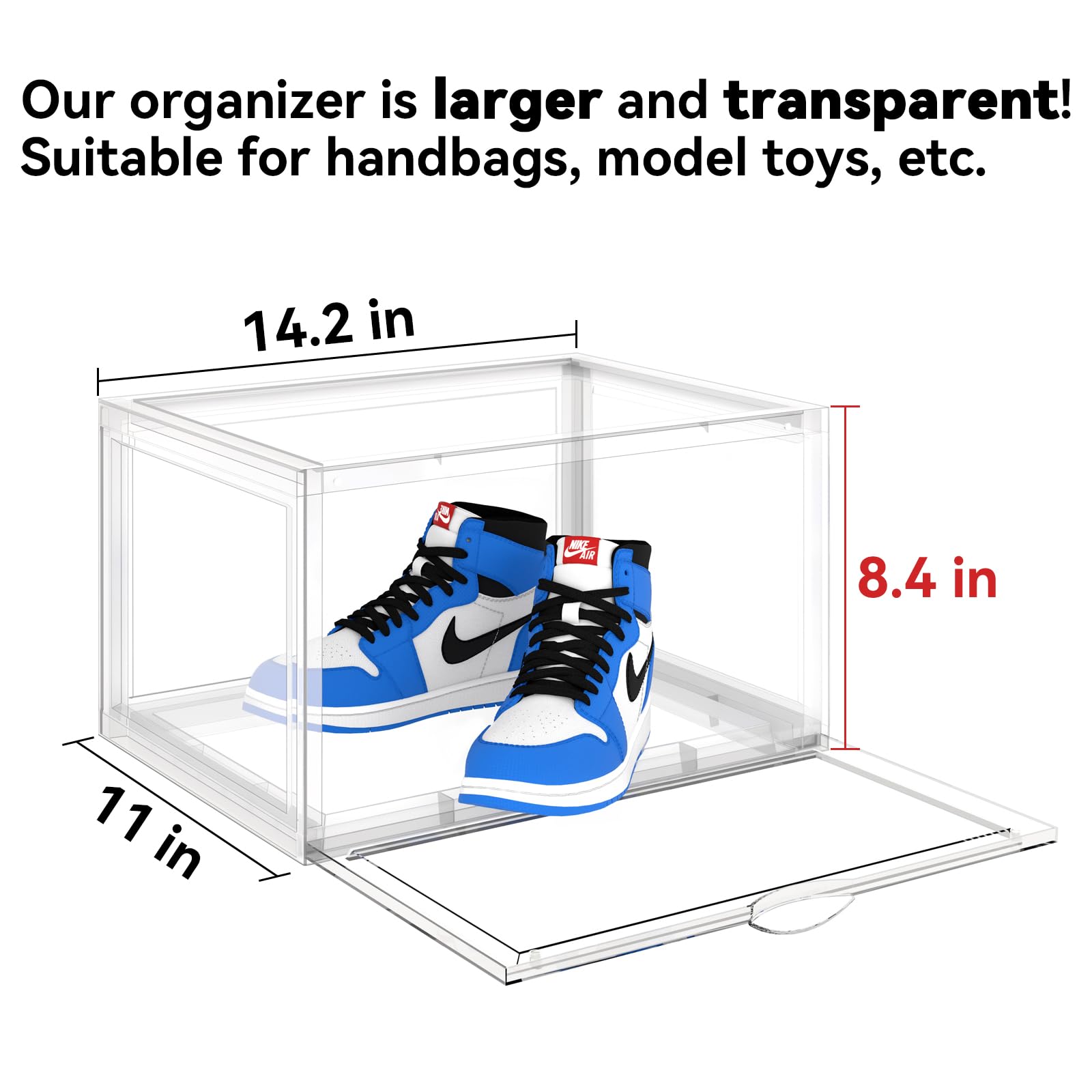 ZZCZZ XX-Large 2 Pack Thicken Shoe Display Case Clear Shoe Storage Box,Stackable Ultra Transparent Plastic Shoe Box for Closet,Durable Sneaker Organizer with Magnetic Door