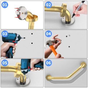 20 Inch Angled Grab Bar 4 Pack, YuanDe Brushed Gold Bathroom Grab Bar Handle w/Anti-Slip Knurled Grip, Stainless Steel Bath Balance Bar, 1.25" Tube Safety Hand Rail Support,Handicap Elderly Senior