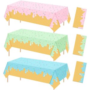 foxrush ice cream party decoations 3 pcs ice cream birthday party supplies, ideal table cover for kids and girls birthday, baby shower summer themed parties,pink,blue and green ice cream tablecloth