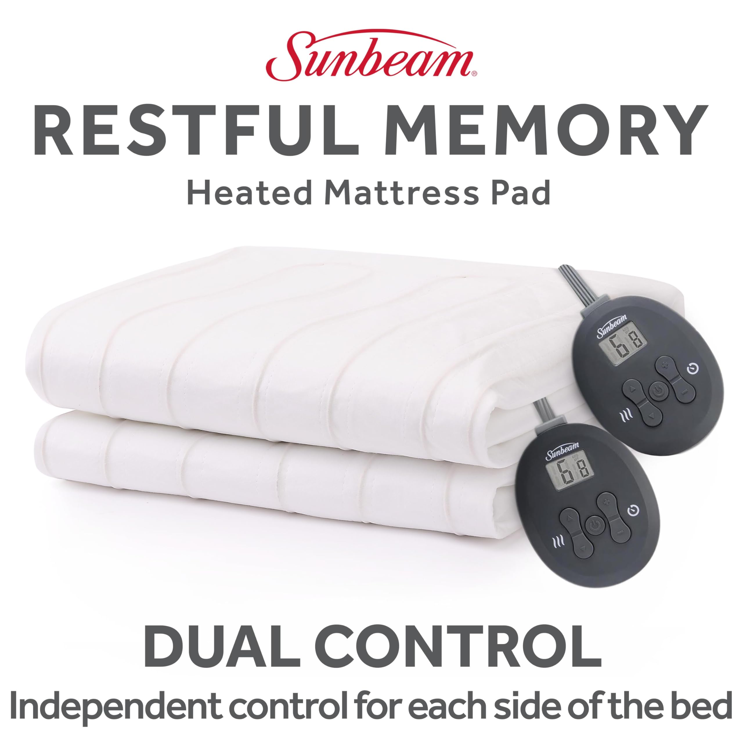 Sunbeam Electric Restful Heated Mattress Pad, 12 Heat Settings, 12-Hour Selectable Auto Shut-Off, Fast Heating, Warming Bed, Soft Cozy Fabric, Queen, 60" x 80"