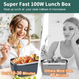 IFENROL Electric Heated Lunch Box 100W - 3-IN-1 Fast Heating Lunch Boxes Portable for Adults, 12V/24V/110V with 2 Pack Containers (Single & Compartment) for Car Truck Office (3 Times Faster)