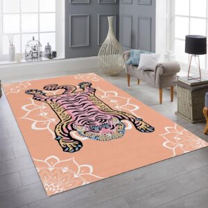 aluxeloom tiger runner, tibetan tiger area rug, 2x3 ft animal printed area rug, colorful moroccan rug, machine washable carpet with nonslip backing for bedroom, bathroom, living room, funky carpet