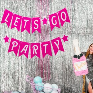 UOREND Pink Let's Go Party Banner,Pink Themed Bachelorette/Birthday/Engagement/Bridal Shower Party Decorations,Let's Go Girls Sign,Hot Pink Glitter,Makeup,Pink Doll,21st Birthday Party favors,Photo Booth Prop