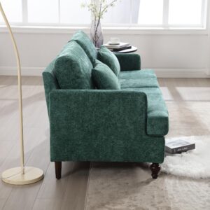 RXRRXY 69” Modern Chenille Loveseat Sofa Couch, Upholstered 2 Seat Love Seat Couch, Deep Seat Small Couch with 2 Pillows and Sturdy Wood Legs for Living Room, Bedroom, Apartment (Emerald)