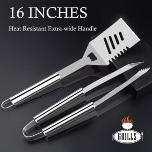 Personalized 34pc BBQ Grill Accessories Set with Thermometer - Father's Day Gift - Personalized Heavy Duty Stainless Steel Grill Set in Case - House Warming Gift