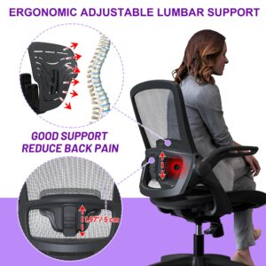 Ergonomic Mesh Seat Home Office Computer Desk Chair Height Adjustable Lumbar Support with Flip Up Arms Swivel Wheels for Adult