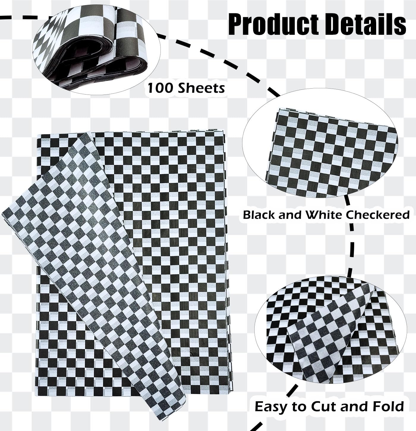 MUNILAIL 100 Sheets Checkered Tissue Paper 14 x 20 Inches Black and White Tissue Paper for Gift Bags Bulk Race Car Wrapping Paper Gift Paper Tissue for Birthday Gift Packing Crafts