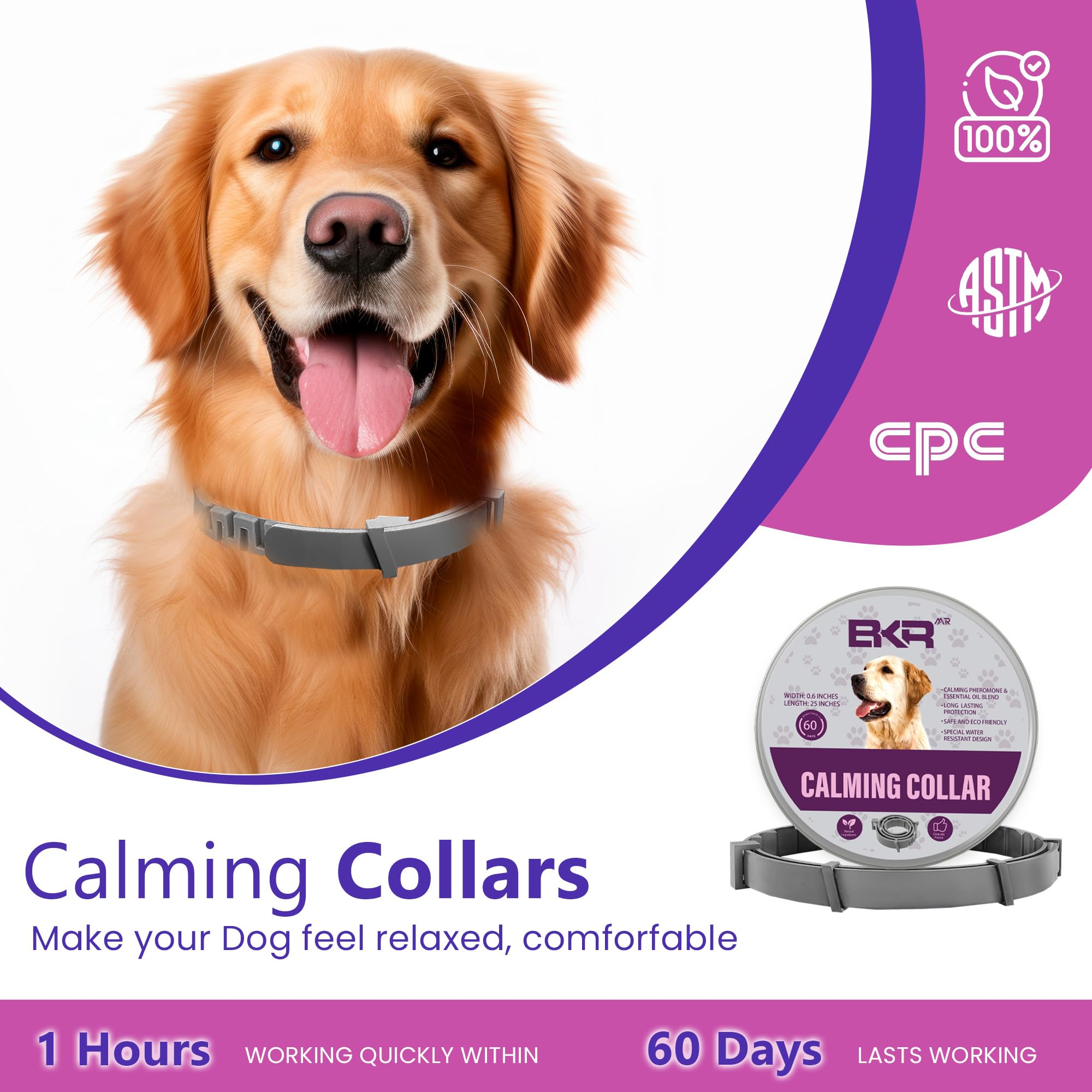 BKRMART Calming Collar for Dogs Relief Anxiety Stress Separation Anxiety Relief for Dogs Bad Behavior 25 Inches Size Flexible Adjustable Pheromones Calm, 1 Pack