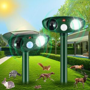 2024 upgraded solar animal repeller with motion sensor ultrasonic cat repellent outdoor coyote deterrent solar deer repellent devices to scare squirrel raccoon rabbit skunk repellent for yard (2)