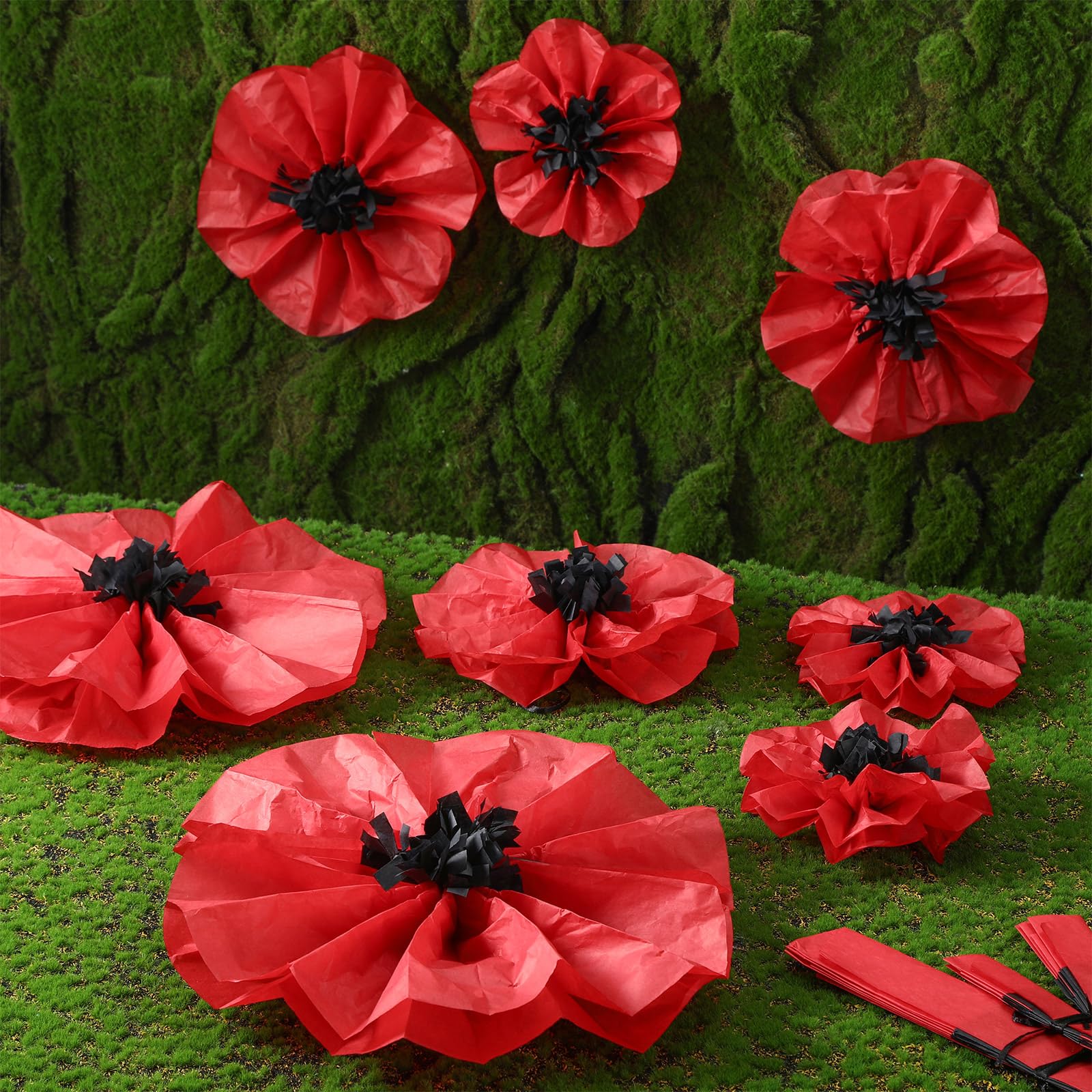 WILLBOND 18 Pcs Artificial Halloween Red Poppy Flowers Large Poppies Fake Flowers Veterans Day Carnival Paper Flower Back to School Backdrop