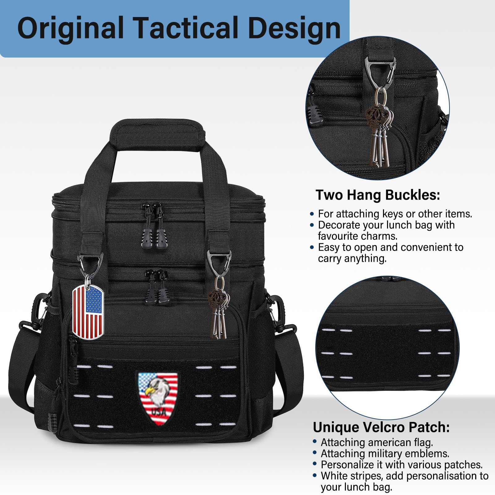 TENKIST Lunch Box Cooler Bag - Tactical Insulated Lunchbox for Men - Large Lunch Pail Lunch Kit for Adults Work Outdoor Shifts Trips Black 16L