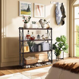 CROWNFURN 4 Tier Bookshelf 25.9" Width, Rustic Open 4 Shelf Bookcase with Metal Frame, Industrial Book Shelf for Home Office Bedroom Living Room (Rustic Brown)