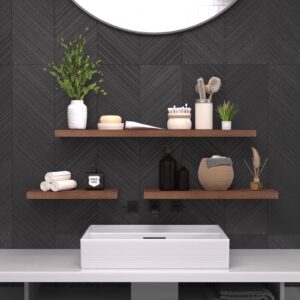 SAUMONIERES Floating Shelves Wall Shelf Solid Wood for Bathroom Bedroom Kitchen Wall Storage Set of 3, Walnut Wall Shelves