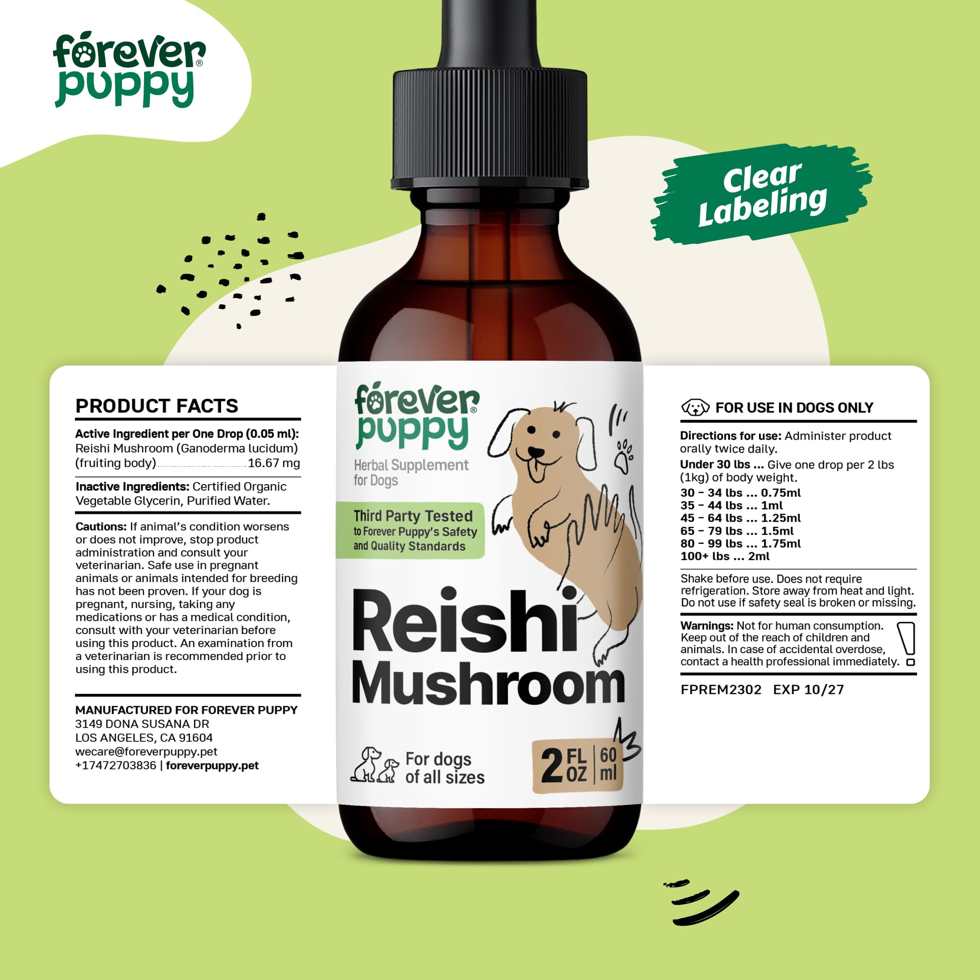 Reishi Mushroom Drops for Dogs - Immune Support Supplement - Red Reishi Mushroom Liquid Drops for Canine Immune Support - Reishi Mushroom Supplement for Pets - Dog Food Supplements for Immunity - 2 oz