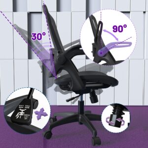 Ergonomic Mesh Seat Home Office Computer Desk Chair Height Adjustable Lumbar Support with Flip Up Arms Swivel Wheels for Adult