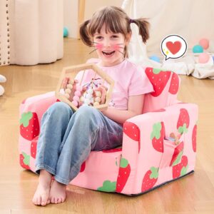 IFNOW Toddler Couch, Kids Chair Couch, 2-in-1 Kids Couch Fold Out, Convertible Kids Sofa to Lounger for Girls and Boys Chair for Toddlers Kids Chairs Toddler Baby Couch Kids Gifts (Strawberry, Medium)