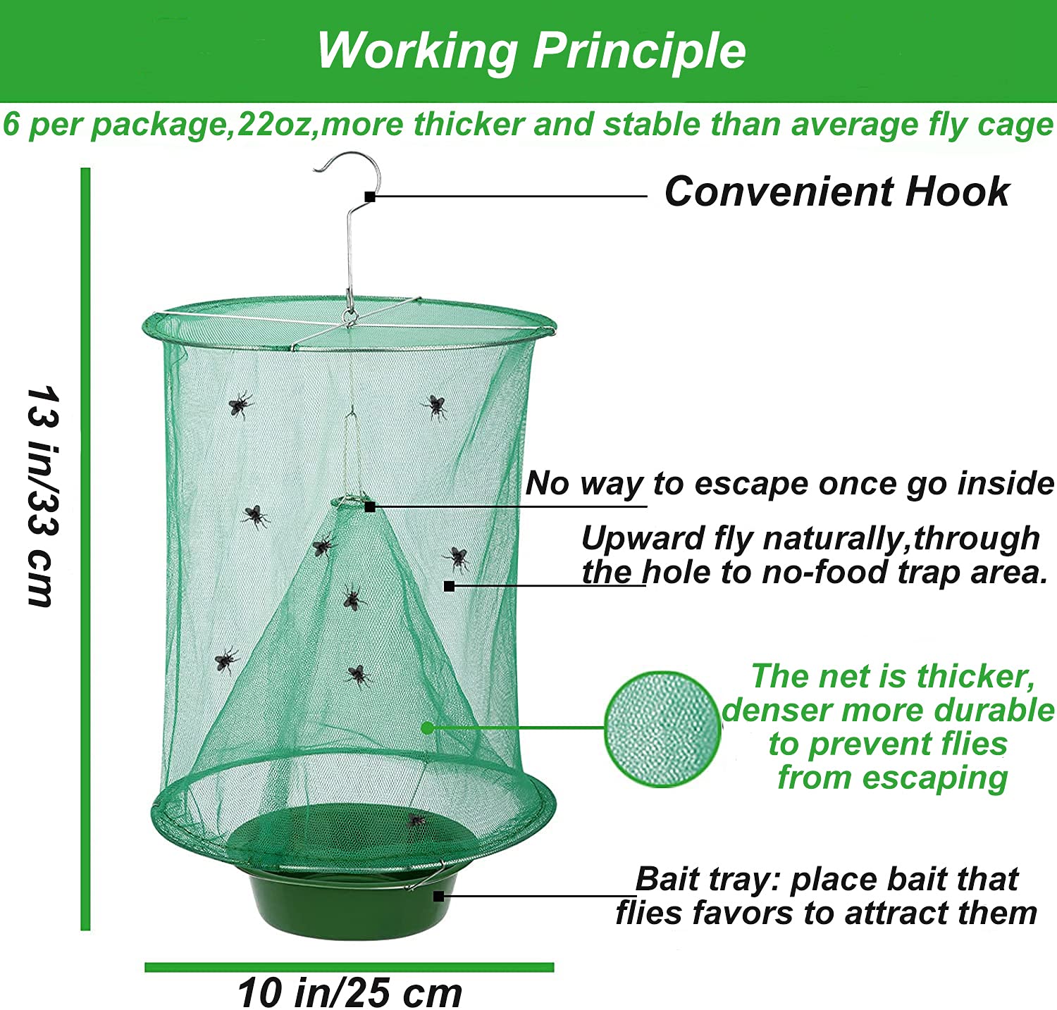 6 Pack Ranch Fly Trap, 2024 New Hanging Fly Catcher, The Most Effective Trap Ever Made with Pots, Cage Catcher for Indoor and Outdoor, Family Farms, Park, Restaurants