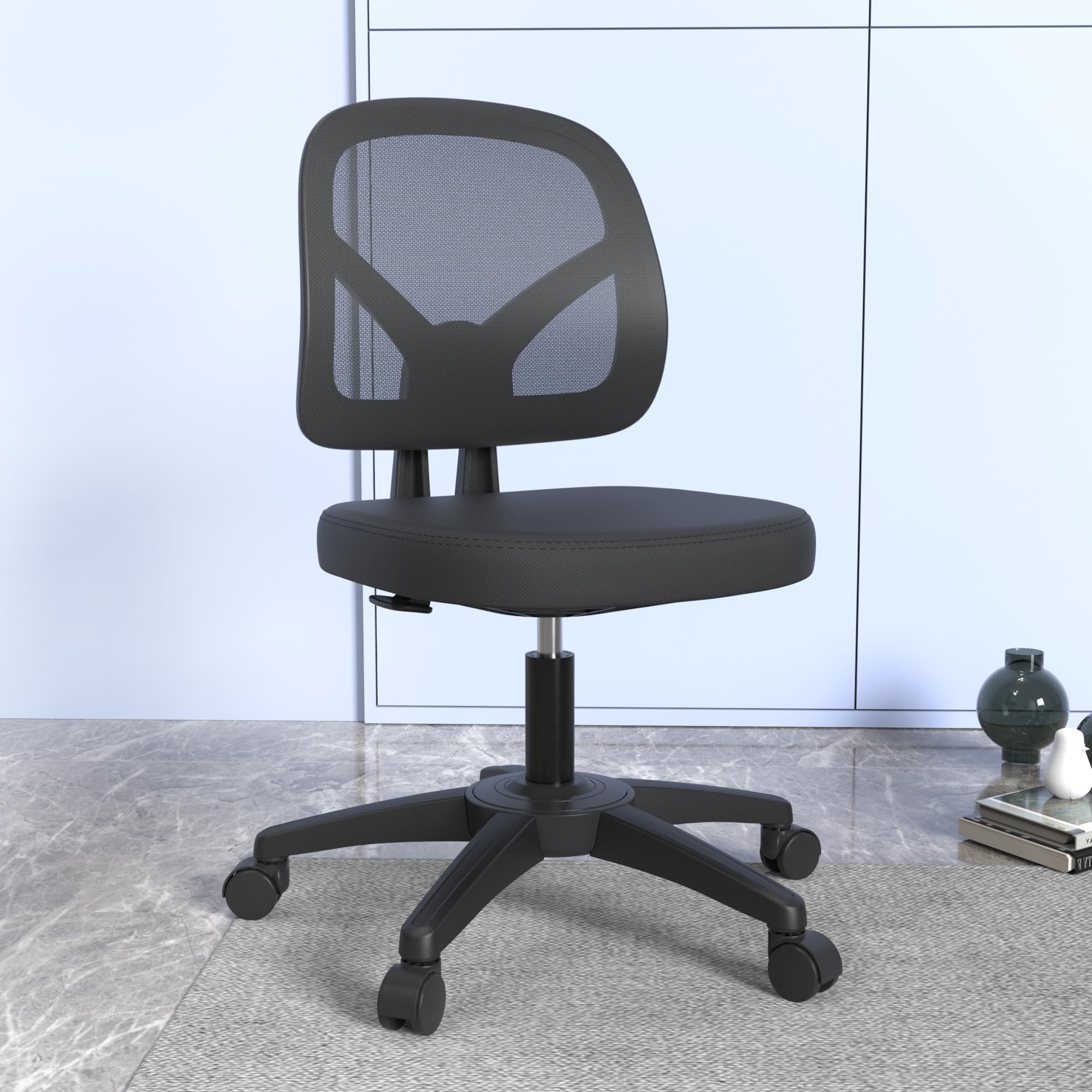 Armless Swivel Mesh Computer Office Desk Chair No Arms Height Adjustable with Lumber Support for Child and Adult