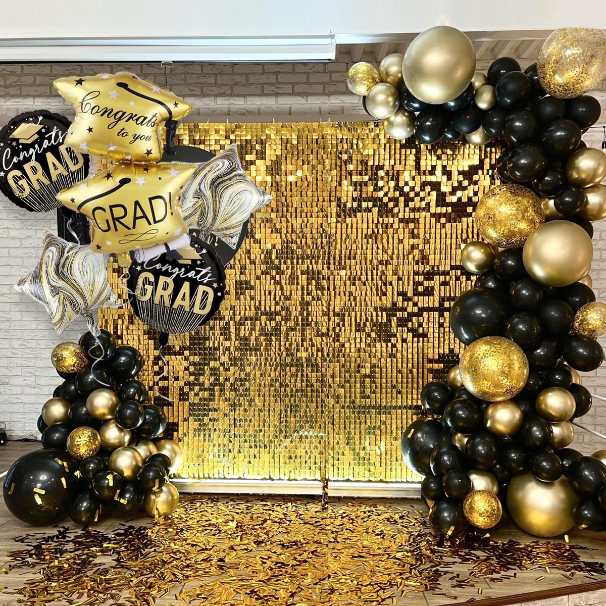 5pcs Graduation Theme Balloon Bouquet Set丨Golden Graduation Hat Foil Balloons丨Black Gold Marble Heart Balloons丨Congratulations Grad Round Balloons for Graduation Season We Are Proud of You Decoration