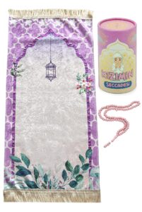 ihvan online, kids prayer mat, muslim prayer rug for kid, islamic gifts for kids, design janamaz sajadah, soft salah mat carpet for kids, travel praying rug, pink-white kaaba