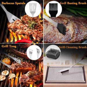 Personalized 34pc BBQ Grill Accessories Set with Thermometer - Father's Day Gift - Personalized Heavy Duty Stainless Steel Grill Set in Case - House Warming Gift