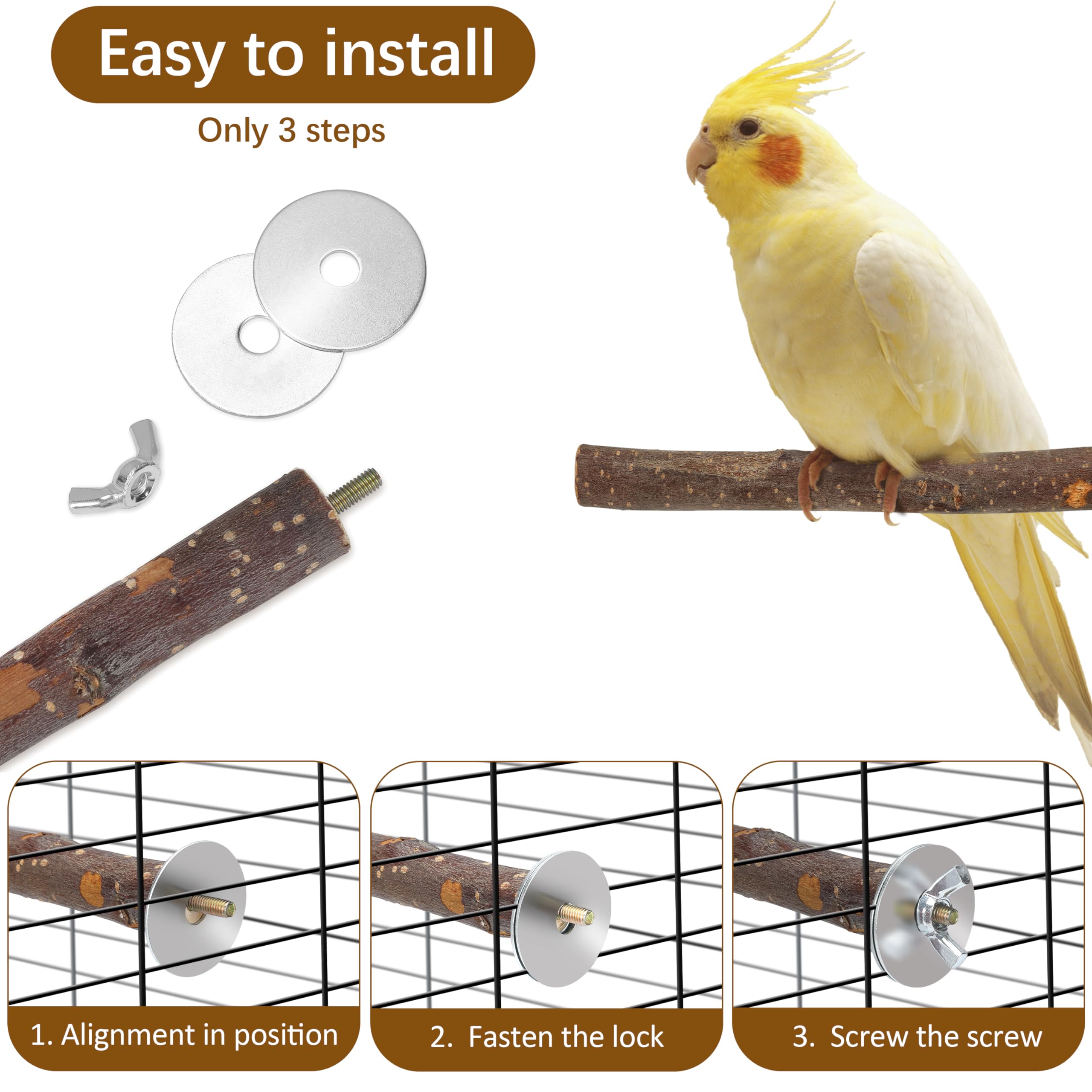 KaKaPops Bird Perches 9 Pack Parakeet Toys Wooden Parrot Stand Branch, Bird Cage Accessories with Bird Feeding Cup, Bird Toys for Cockatiels Small Birds